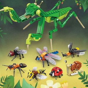 中国积木昆虫系列8盒装蚂蚱金龟子蟋蟀模型儿童益智拼装拼插玩具