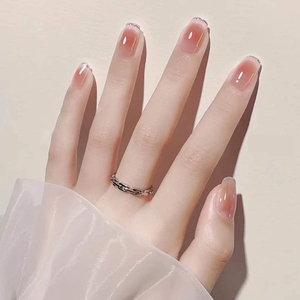 穿戴美甲中短款指甲贴片自粘成品夏季显手白指甲壳可摘戴送果冻胶