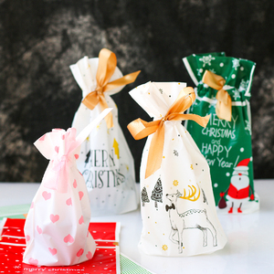 馥蕾 抽绳圣诞包装袋印花卡通简约塑料包装diy香薰蜡烛礼品束口袋