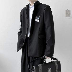 学院风dk诘襟西服男ins潮夏立领中山装外套英伦雅痞男装西装校服