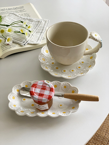 安木良品 日单 设计款ins小雏菊花边陶瓷点心下午茶味碟咖啡杯碟