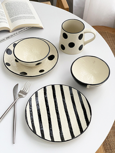 安木良品 外贸原单 北欧艺术布纹撞色手绘陶瓷餐具马克杯饭碗餐盘