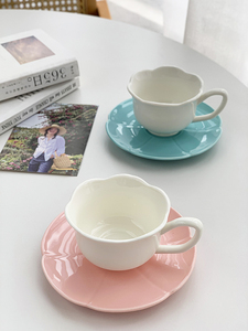 安木良品 外贸出口 日式田园清新花朵陶瓷茶杯子午后甜品咖啡杯碟
