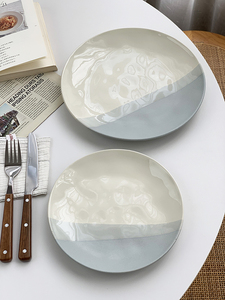 安木良品 出口订单 日式复古拼色釉下彩不规则陶瓷手捏餐菜盘子