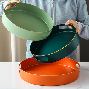 简约铁艺托盘圆形托盘欧式茶盘餐盘咖啡厅甜品盘蛋糕盘化妆品收纳