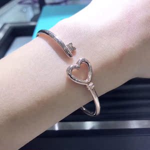 tiffany蒂芙尼手镯桃心型钥匙开口手环925纯银女生情人节礼物生日