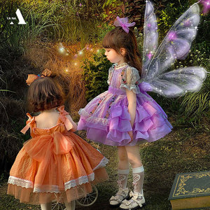 花仙子公主裙女童裙子演出服儿童翅膀衣服周岁礼服女宝宝洛丽塔夏
