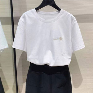 哥弟阿玛施正品牌商场同款2024夏季新款女装小牛刺绣白色短袖T恤