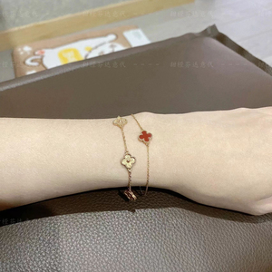 代购vca/梵克雅宝 alhambra新款18k玫瑰金熔岩全金六花手链手饰女