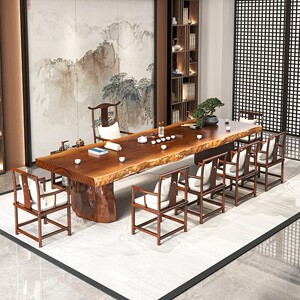 原木大板实木茶桌办公室现代简约功夫茶台新中式高档泡茶桌椅组合