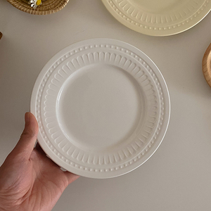珠点白色法式陶瓷平盘碟子早餐甜品盘餐具西点甜点浅盘精致小盘子