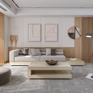 爆款新式日式实木沙发榻榻米卡座家用客厅风地台布艺民宿原木沙发