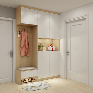 北欧玄关家用门口大容量实木可定制尺寸客厅隔断厅柜入户鞋柜到顶