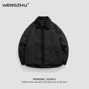 WENGZHU「设计师品牌」/男女同款/ 假两件棉衣短款翻领宽松外套潮