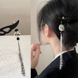 新中式木头制发簪汉服古风吊坠流苏簪子挽发盘头发钗子头饰品女款