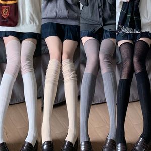 韩版拼接过膝袜网纱堆堆袜纯色百搭雪地长靴袜显瘦jk高筒袜女学生