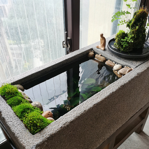 原石生态鱼缸大型侘寂民宿庭院阳台古法养鱼荷花睡莲兰寿金鱼缸