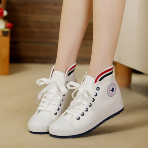 回力春秋夏季白色高帮帆布鞋女韩版中学生平底单鞋少女跑步透气小