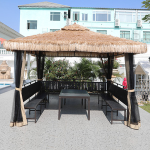 户外凉亭室外公园家用帐篷农家乐草棚木屋别墅铁艺四柱中式茅草亭