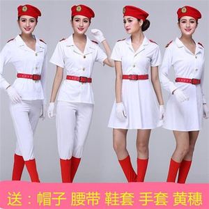 2018成人广场舞军旅女兵舞蹈演出服白色军鼓服迷彩军装表演服套装