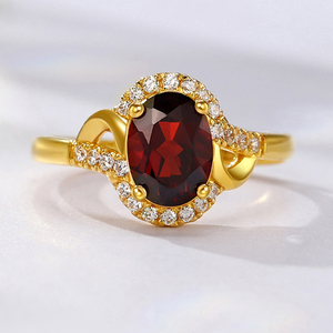 宏方捷足金999黄金石榴石金戒指天然宝石镶钻活口指环女士戒子