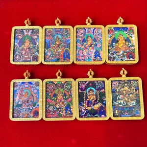 新款西藏藏族民族风五路财财宝天王金色方形唐卡吊坠带绳子非手绘