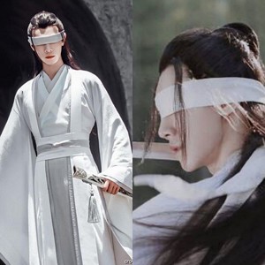 晓星尘蒙遮眼纱cos古风汉服白色布纱巾发带发绳蒙眼丝带布条古风