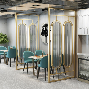 咖啡餐厅卡座包厢不锈钢玻璃隔断屏风火锅店酒吧餐饮双面装饰隔栏