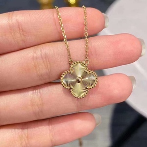 梵克雅宝格丽四叶草带钻项链18k玫瑰金红玉髓白贝母经典锁骨链女