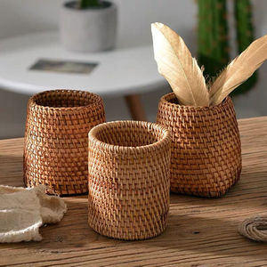 藤编笔筒多功能创意简约风格手工制作办公室桌面学生家用桌上摆件