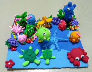 定制超轻粘土海底世界成品,彩泥太空泥海洋生物小制作 粘土鱼虾3