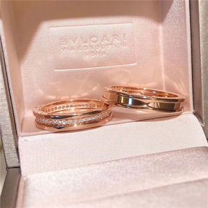 bvlgari/宝格丽弹簧戒指18k玫瑰金白金镶钻经典单环男女情侣对戒