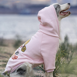 狗狗秋冬加绒卫衣帽衫保暖金毛边牧哈士奇新年红色大型犬衣服粉色
