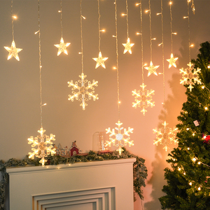 led雪花灯房间窗帘灯圣诞布置彩灯闪灯串灯满天星星灯装饰氛围灯