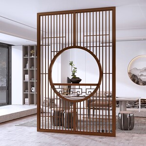 新中式铁艺隔断屏风客厅餐厅入户门玄关不锈钢办公室餐厅装饰轻奢