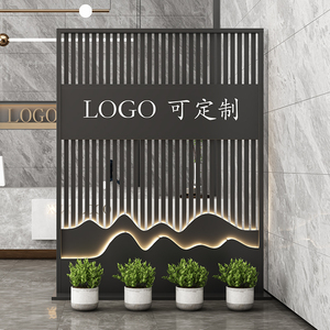 办公室公司屏风长虹玻璃进门玄关形象墙前台座屏企业铁艺隔断装饰