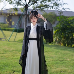 原创汉服魏晋风黑白对襟大袖衫交领袍中国风气质仙侠演出服cos服