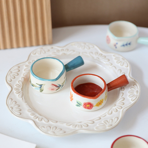 日式ins小清新手柄陶瓷小奶盅迷你奶壶奶罐家用精致咖啡配件汁斗