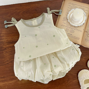 新生婴儿衣服夏季薄款纯棉透气卡通淑女短袖套装一岁女宝宝萌童装