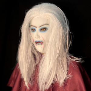 恐怖女鬼面具全脸吸血鬼面罩万圣节鬼屋密室逃脱道具白发魔女头套