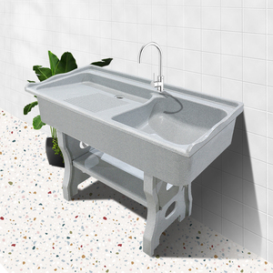 石英石洗衣池带搓板阳台室外洗手盆浅灰色人造大理石一体双池水槽