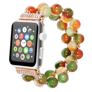 适用于苹果S7珠宝手表带iwatch7654321代/Se玛瑙彩珠串珠手腕带男女个性彩晶石手表带运动智能手表三四代腕带