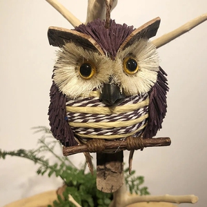 圣诞节手工草编猫头鹰挂件家居庭院阳台壁挂装饰儿童创意卡通礼物
