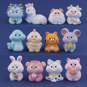卡通仿真小动物可爱鼠牛虎兔马羊龙蛇猴狗猪鸡模型十二生肖摆件属
