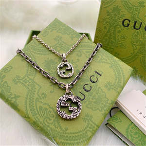 正品gucci古驰古奇lnterlocking吊坠复古双g纯银项链男女款圆珠链