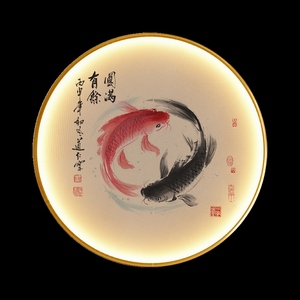 定制新中式太极圆满装饰画圆形鱼壁画挂画led发光招财八卦玄关有