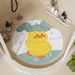浴室防滑地垫PVC卫浴免洗可擦吸盘垫淋浴房圆形儿童洗澡防摔脚垫