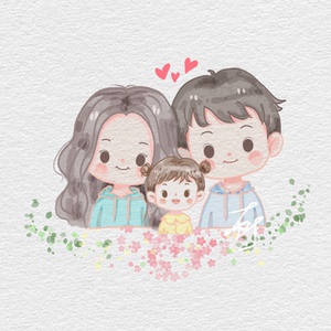 一家三口手绘头像定制四口全家福五口卡通水彩亲子画画照片转漫画