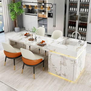 岛台餐桌一体可定制岩板家用中岛台轻奢现代多功能储物料理台吧台