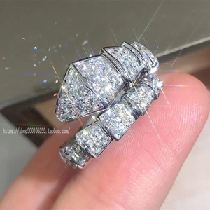 bvlgari宝格丽蛇戒女18k白金蛇头满钻蛇形蛇骨弹簧戒指情侣对戒